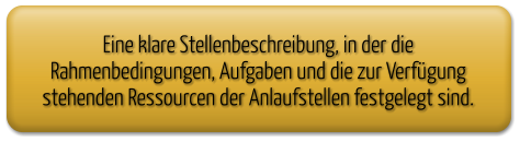 Eine klare Stellenbeschreibung, in der die Rahmenbedingungen, Aufgaben und die zur Verfügung stehenden Ressourcen der Anlaufstellen festgelegt sind.